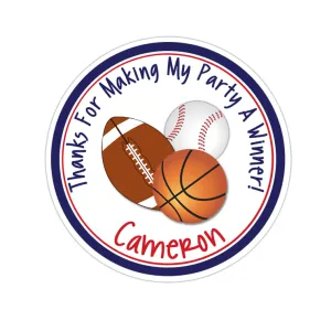 All Sports Personalized Birthday Favor Sticker
