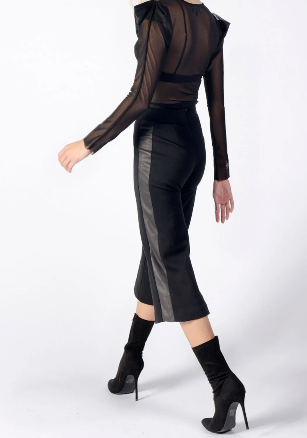 BARDOT Knit and Leather Cropped Pant