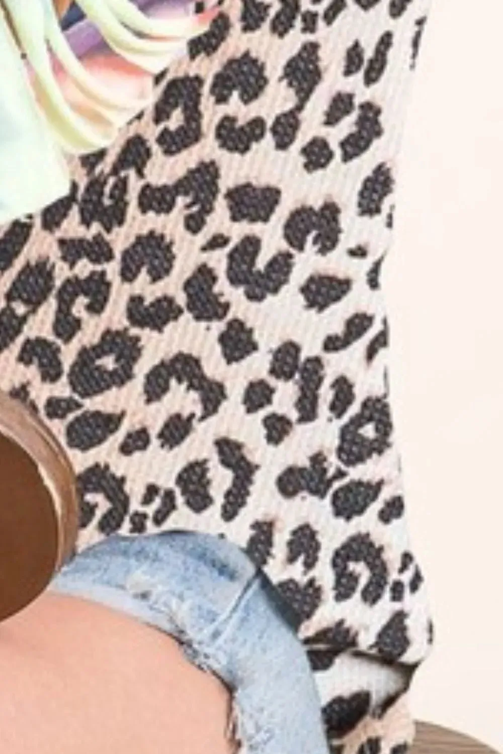 BiBi Leopard Thermal Top with Tie Dye Laser Cut Sleeves