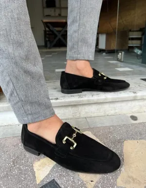 Black Suede Buckle Loafers