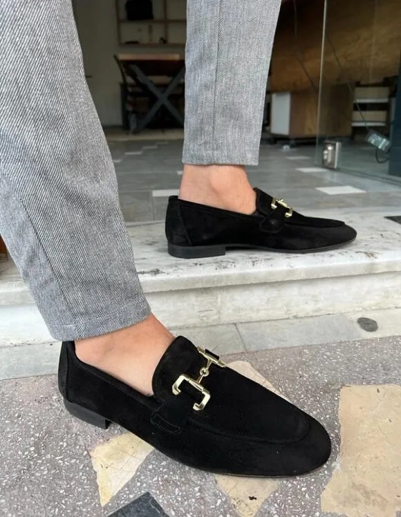 Black Suede Buckle Loafers