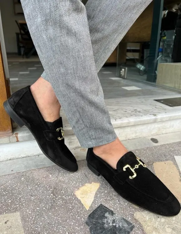 Black Suede Buckle Loafers