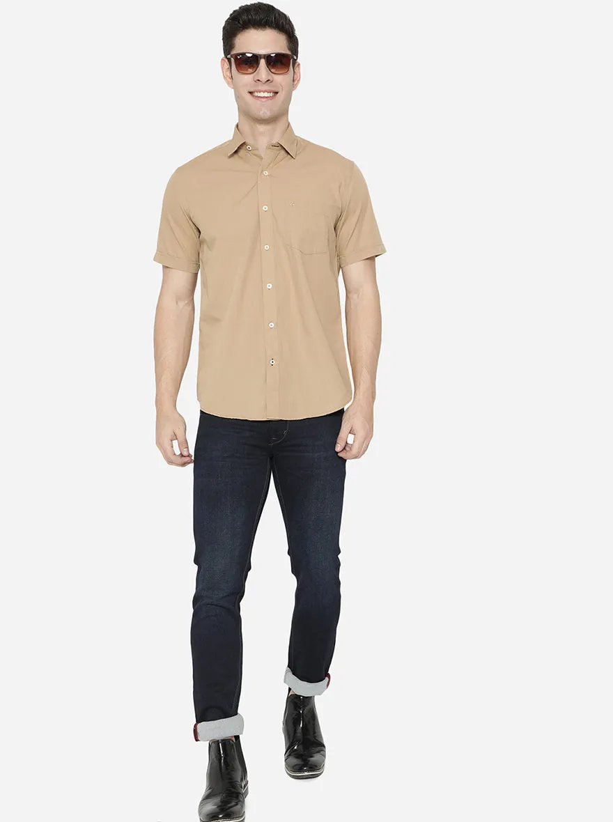 Bone Brown Solid Slim Fit Casual Shirt | Greenfibre
