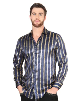 Camisa Casual Manga Larga Estampada Marino/Oro para Hombre 'El Señor de los Cielos' - ID: 44553