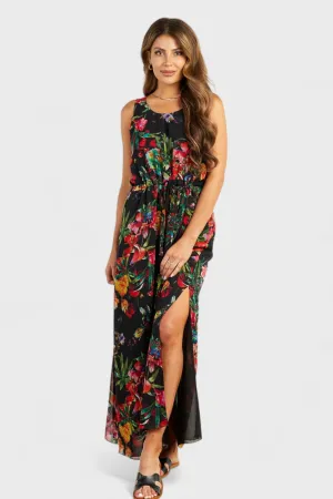 Cassi Floral Print Thigh Split Maxi Dress