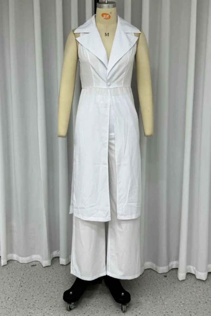 Casual Buttons Slit Turndown Collar Sleeveless Two Pieces