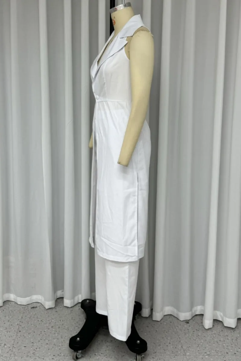 Casual Buttons Slit Turndown Collar Sleeveless Two Pieces