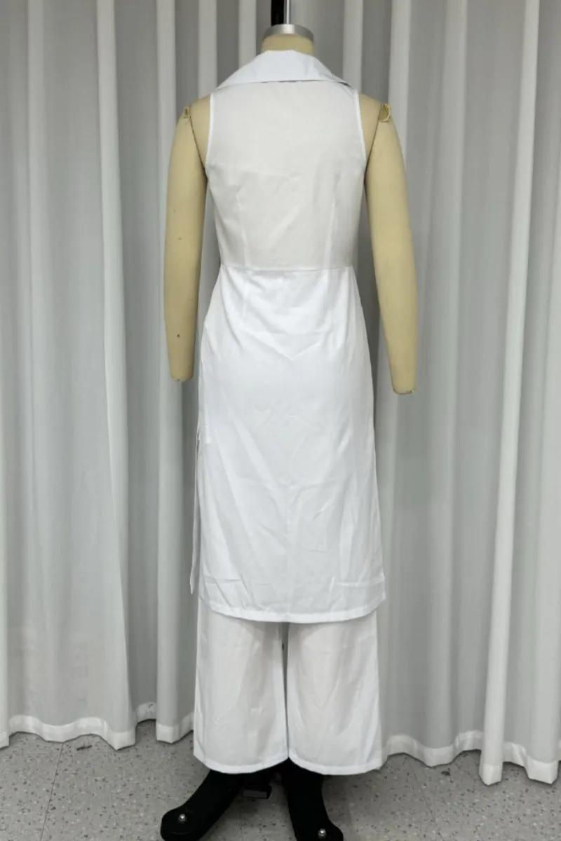 Casual Buttons Slit Turndown Collar Sleeveless Two Pieces