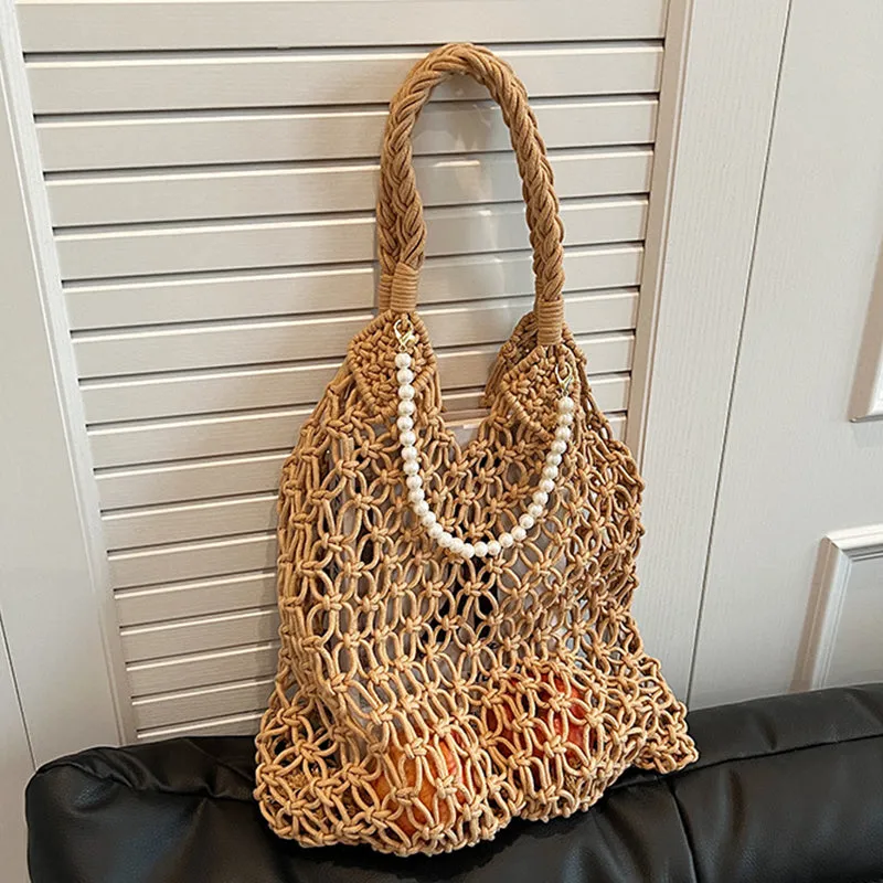 Casual Daily Solid Color Hollow Out Weave Bags