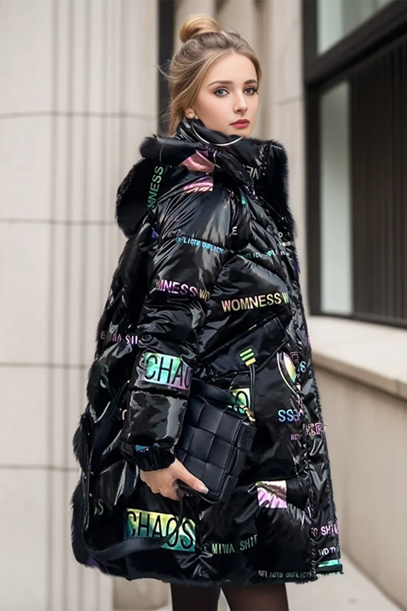 Casual Letters Pocket Patchwork Contrast Down cotton Hooded Outerwear
