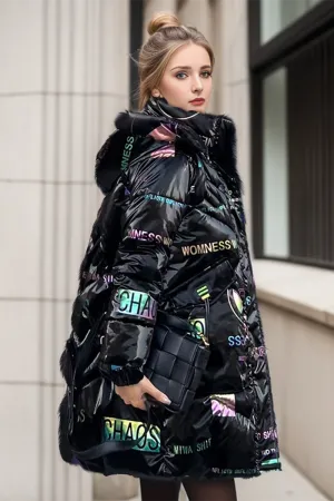 Casual Letters Pocket Patchwork Contrast Down cotton Hooded Outerwear