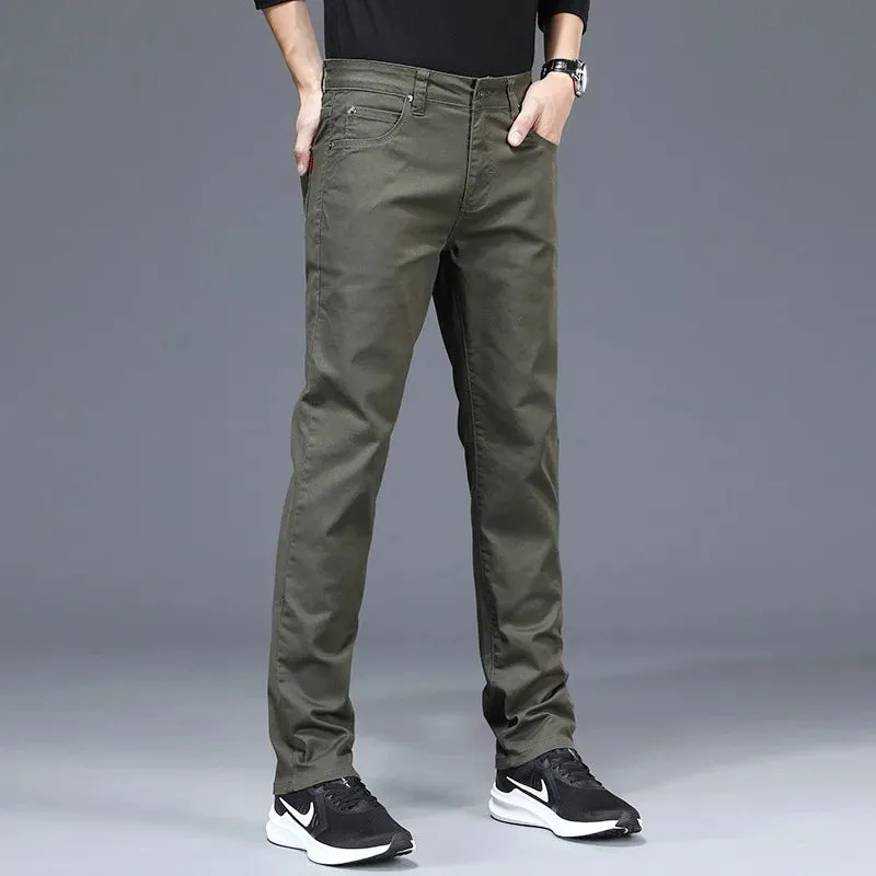 Casual Pants Men - Fashion Khaki Cotton Straight Trousers