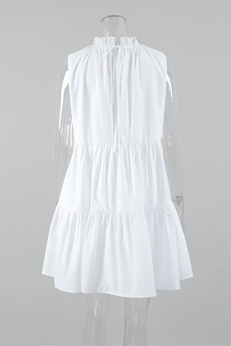 Casual Patchwork Ruffle O Neck Sleeveless Dresses