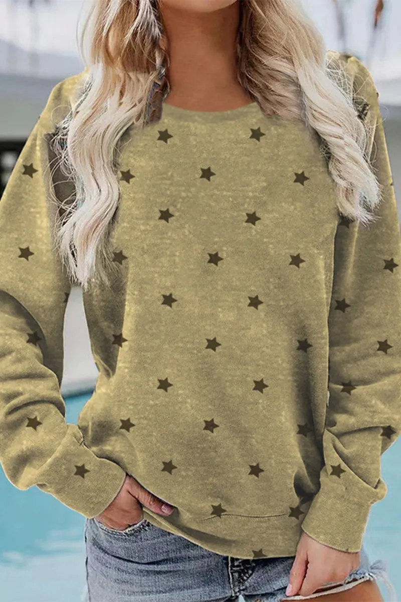 Casual Print Printing O Neck Tops(3 Colors)