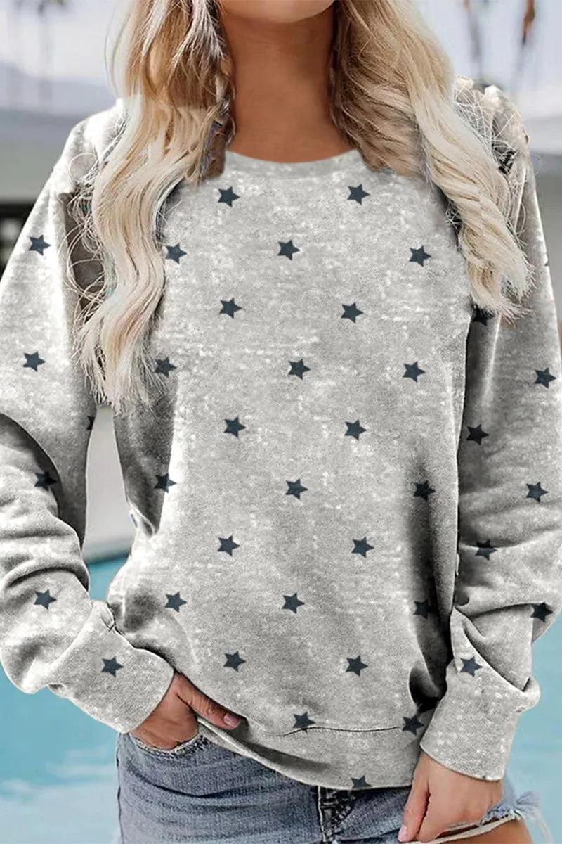 Casual Print Printing O Neck Tops(3 Colors)