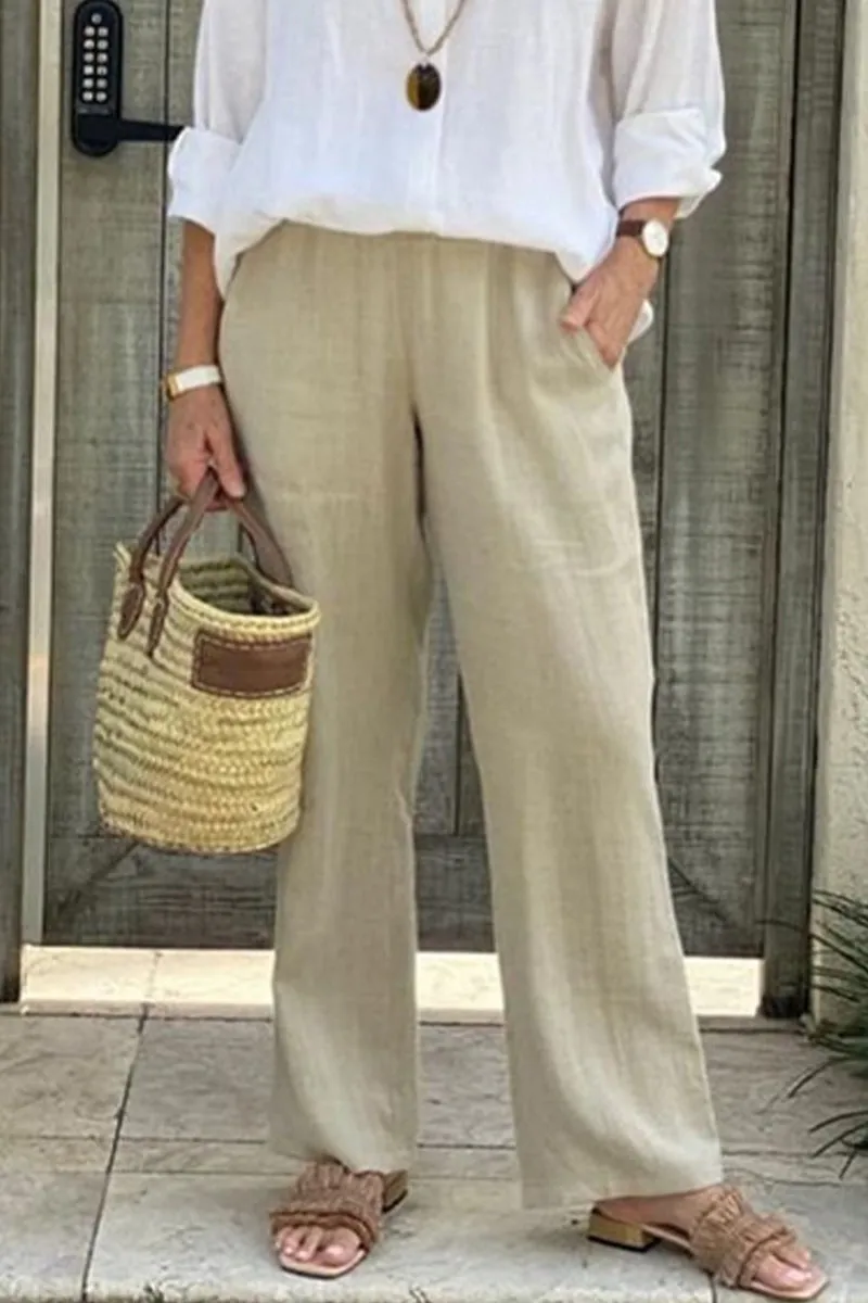 Casual Simplicity Solid Pocket Loose Straight Solid Color Bottoms