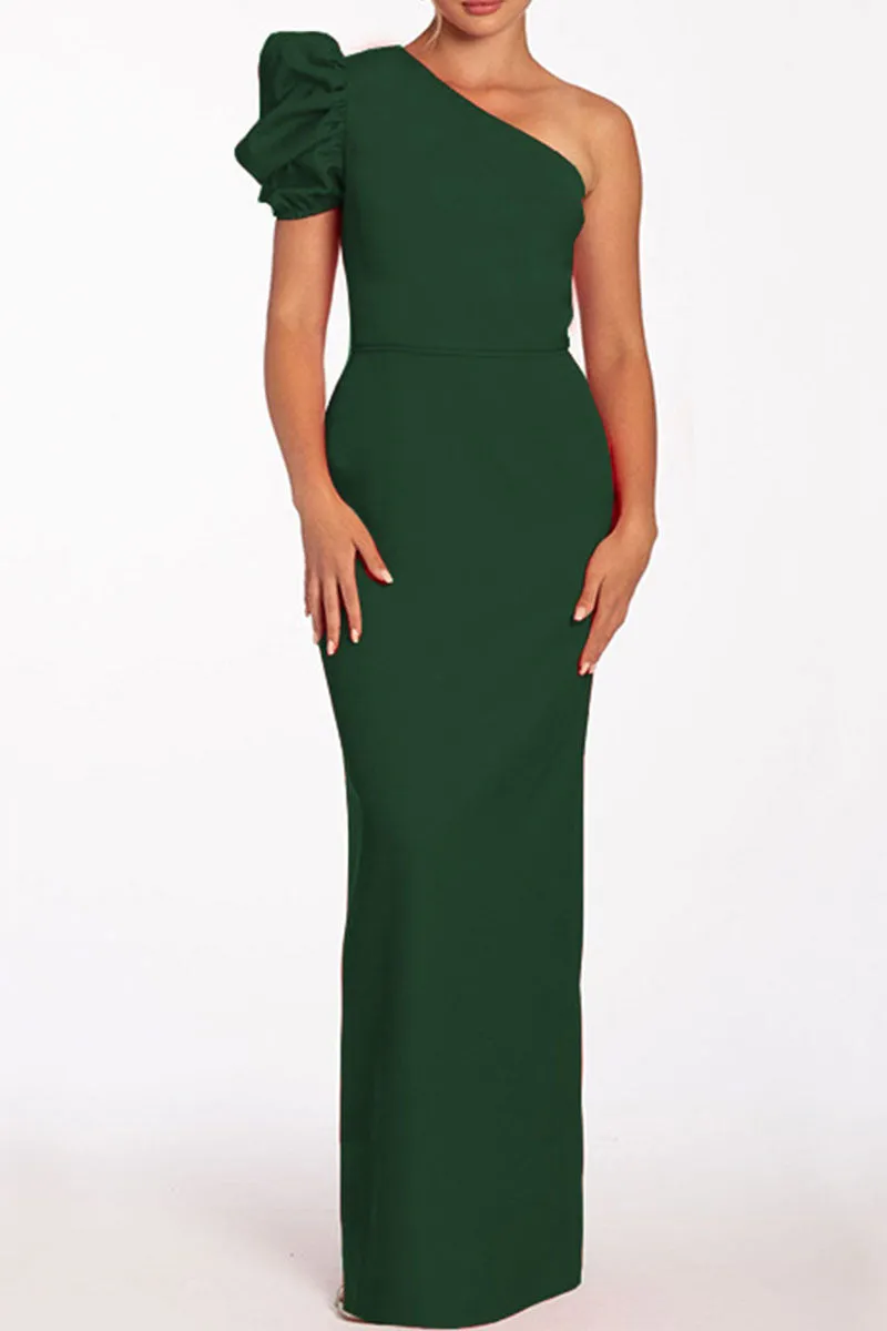 Casual Solid Backless Oblique Collar Long Dresses
