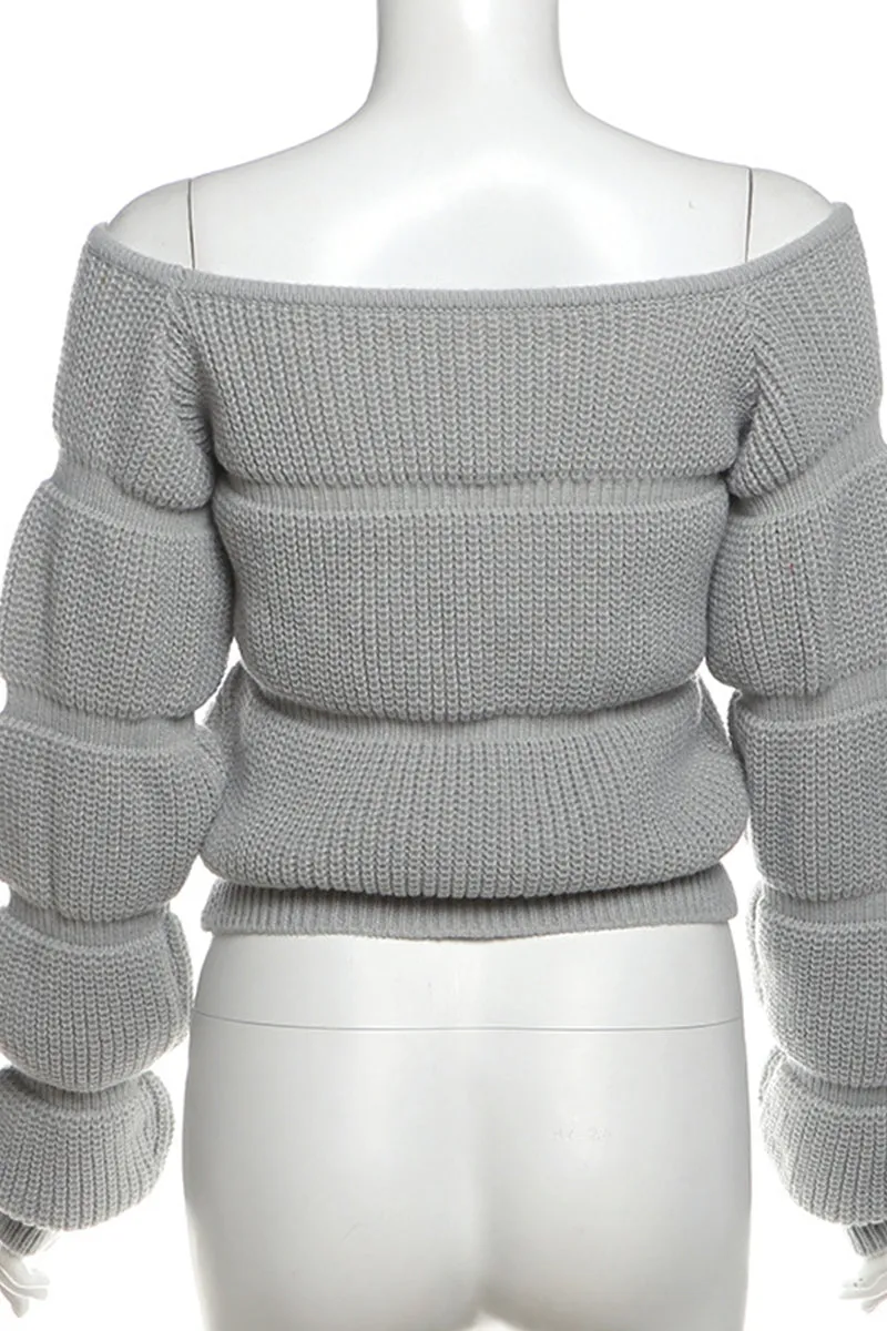 Casual Solid Color Patchwork Off Shoulder TopsSweaters