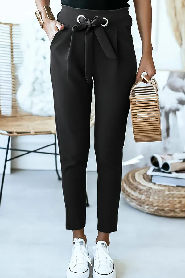 Casual Solid Patchwork Strap Design Pencil Solid Color Bottoms(3 Colors)