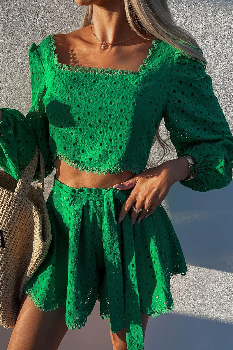 Casual Solid Square Collar Long Sleeve Two Pieces