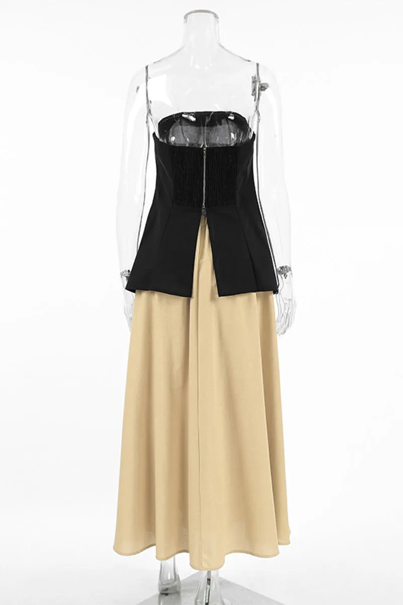 Casual Street Zipper Strapless Sleeveless Two Pieces
