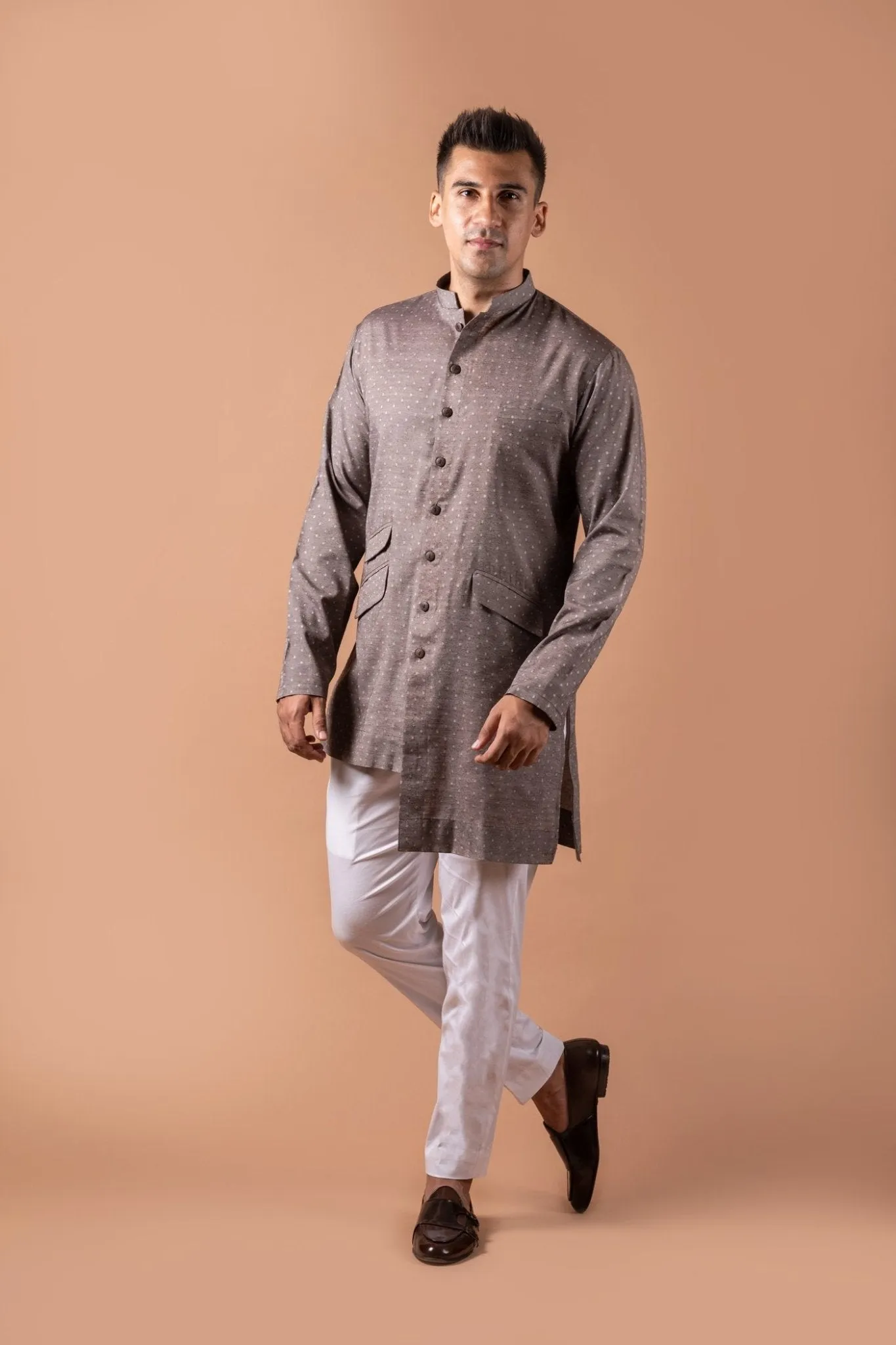 Chocolate Mauve Asymmetric Kurta Set