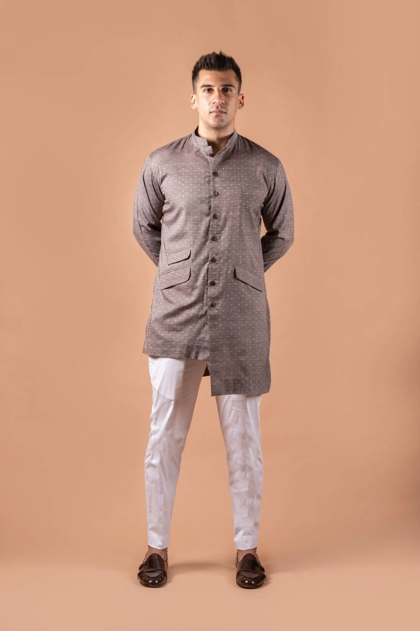Chocolate Mauve Asymmetric Kurta Set