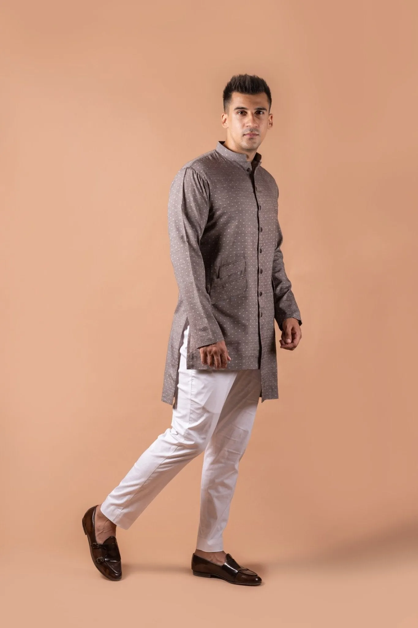 Chocolate Mauve Asymmetric Kurta Set