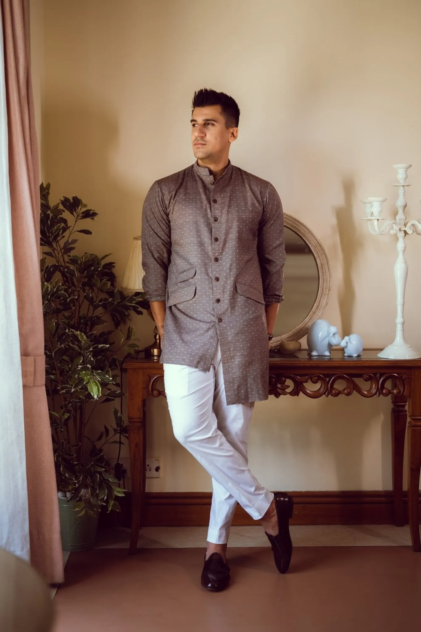 Chocolate Mauve Asymmetric Kurta Set