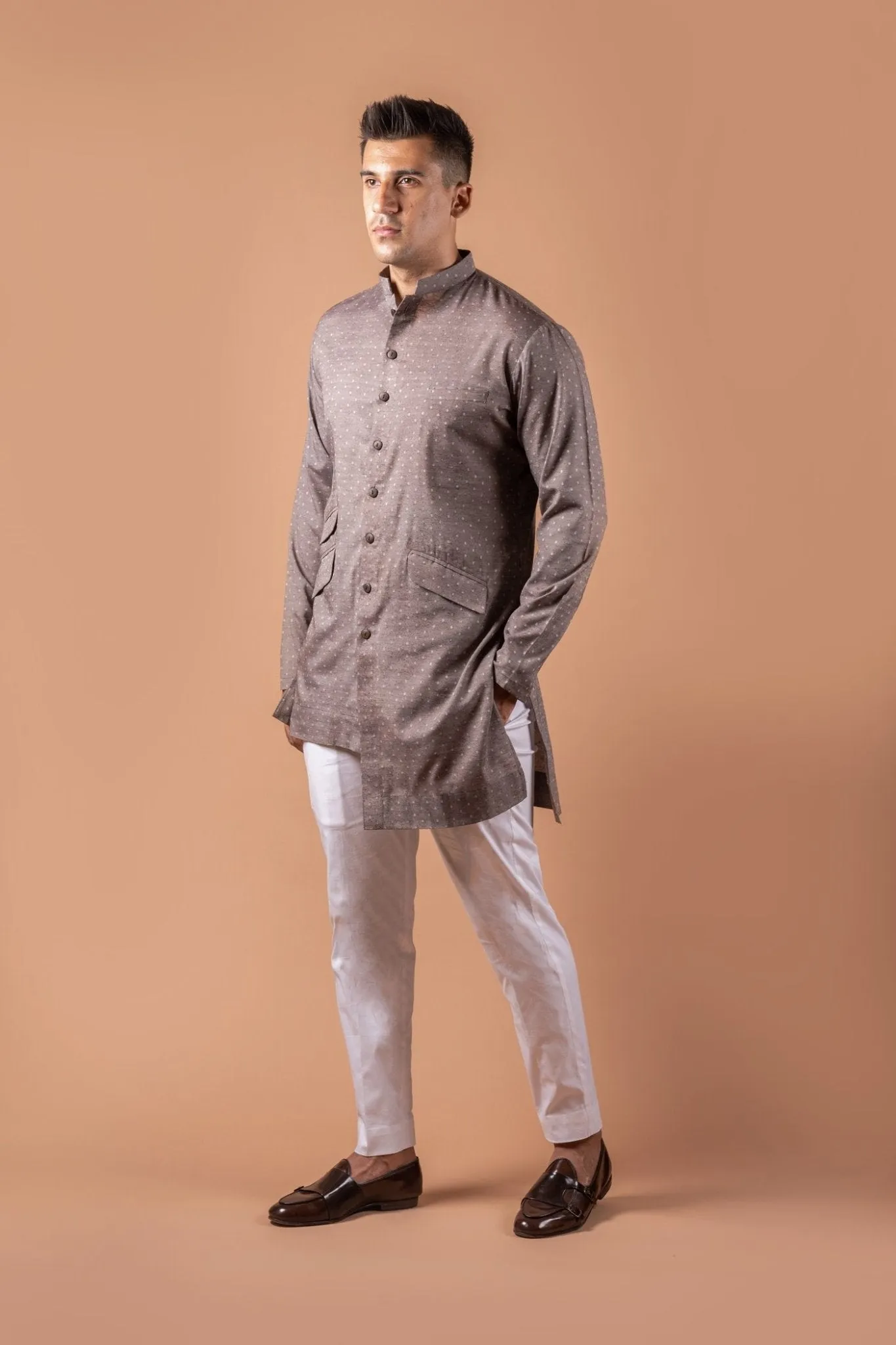 Chocolate Mauve Asymmetric Kurta Set