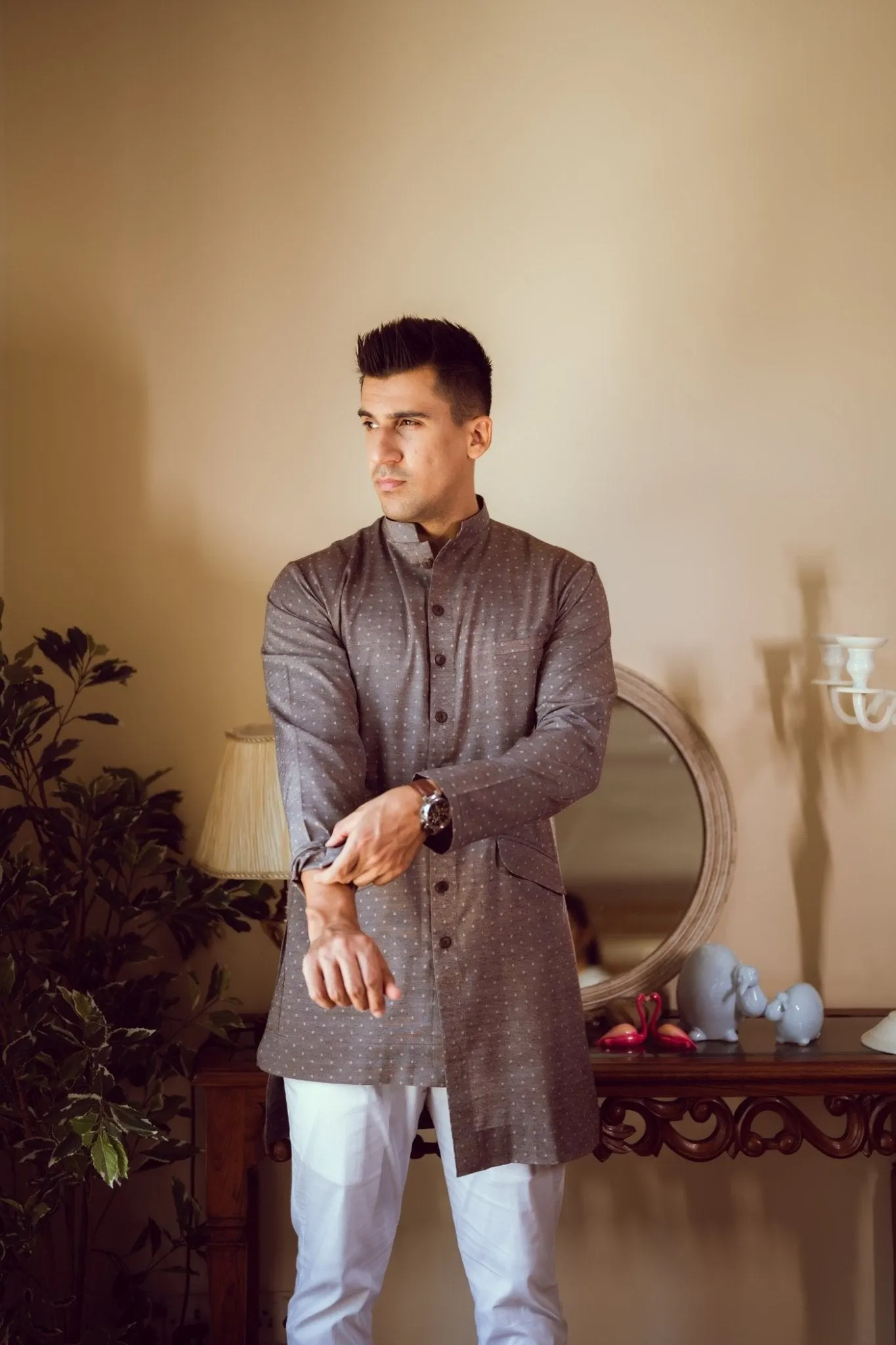 Chocolate Mauve Asymmetric Kurta Set