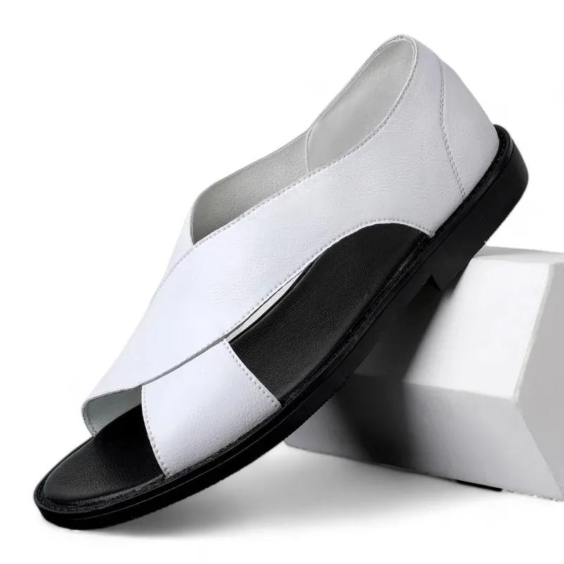 Cross-Strap Leather Sandals