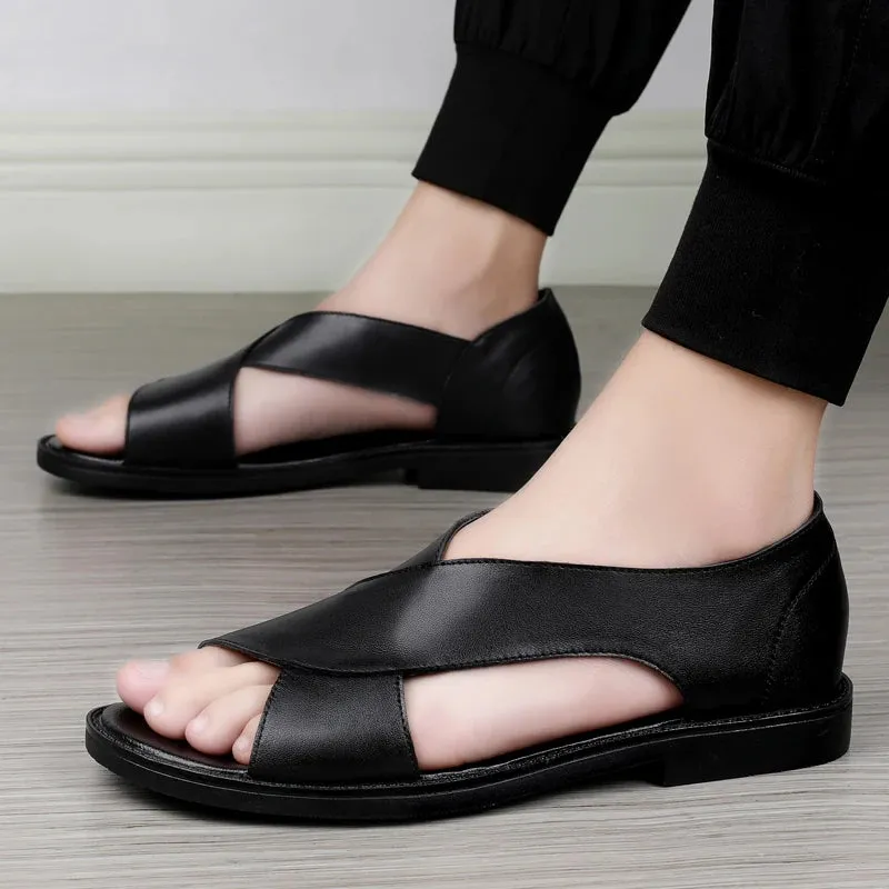 Cross-Strap Leather Sandals