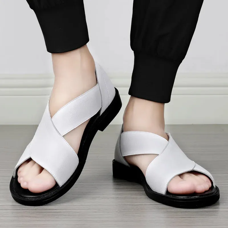 Cross-Strap Leather Sandals