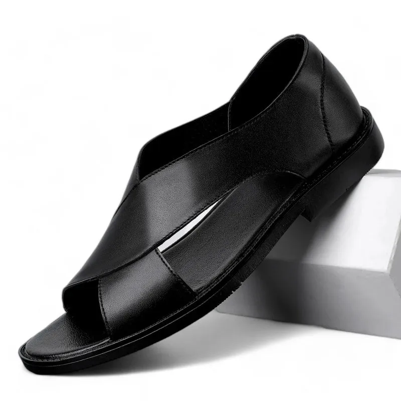Cross-Strap Leather Sandals