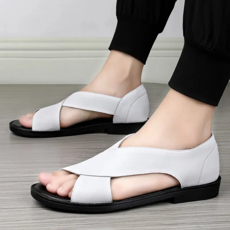 Cross-Strap Leather Sandals