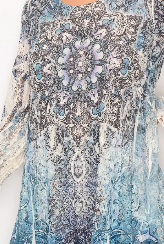Elegant Lacey Top in Cream & Navy with Mandela Design