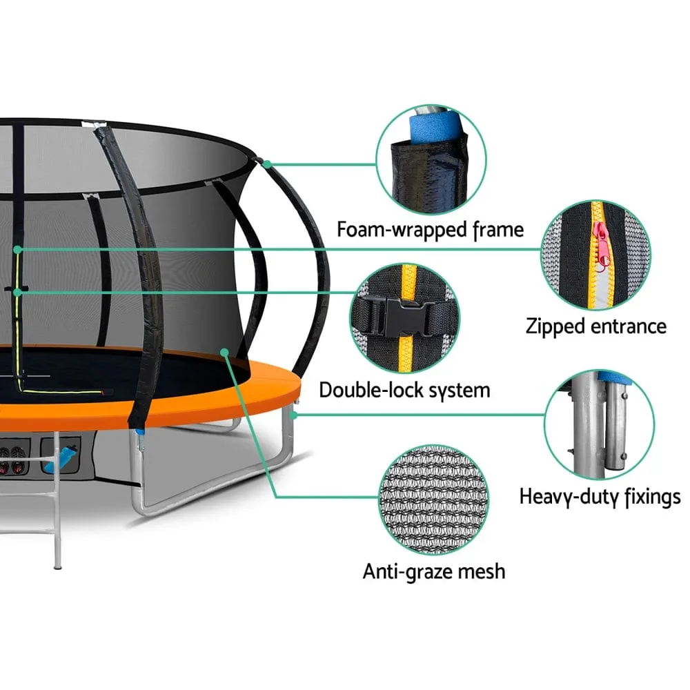 Everfit 12FT Trampoline for Kids w/ Ladder Trampoline Enclosure Safety Net Rebounder Orange - ONLINE ONLY