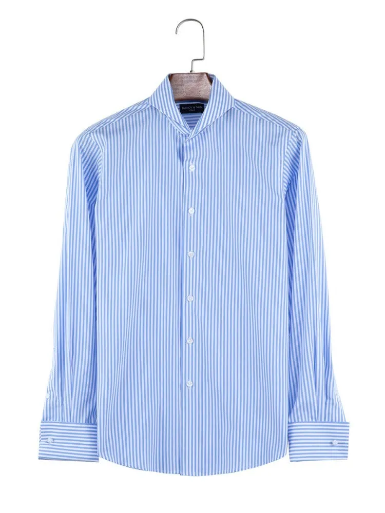 Extreme Cutaway Big Blue Stripes Shirt French Cuff