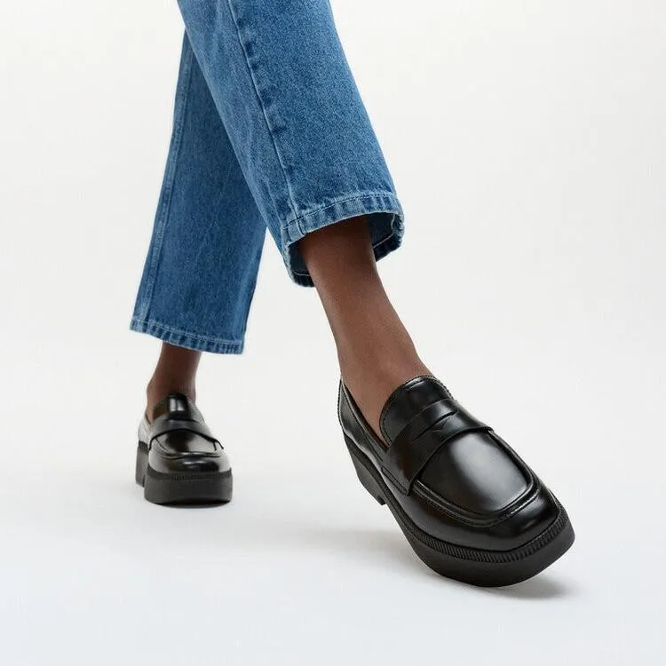 FitFlop F-Luma Box-Leather Demi-Wedge Penny Loafers