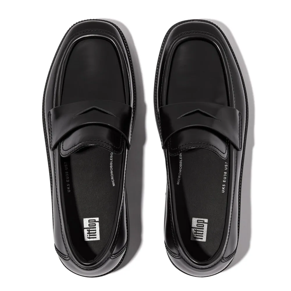 FitFlop F-Luma Box-Leather Demi-Wedge Penny Loafers