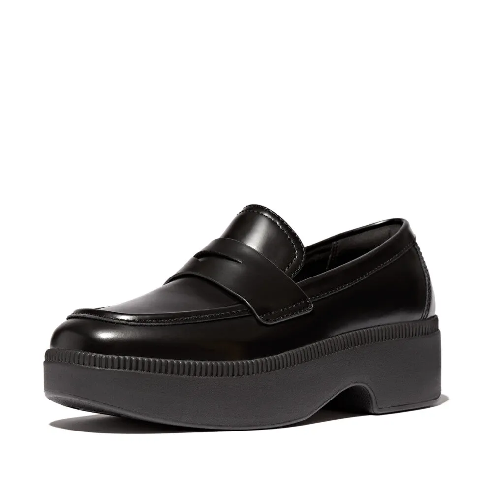 FitFlop F-Luma Box-Leather Demi-Wedge Penny Loafers