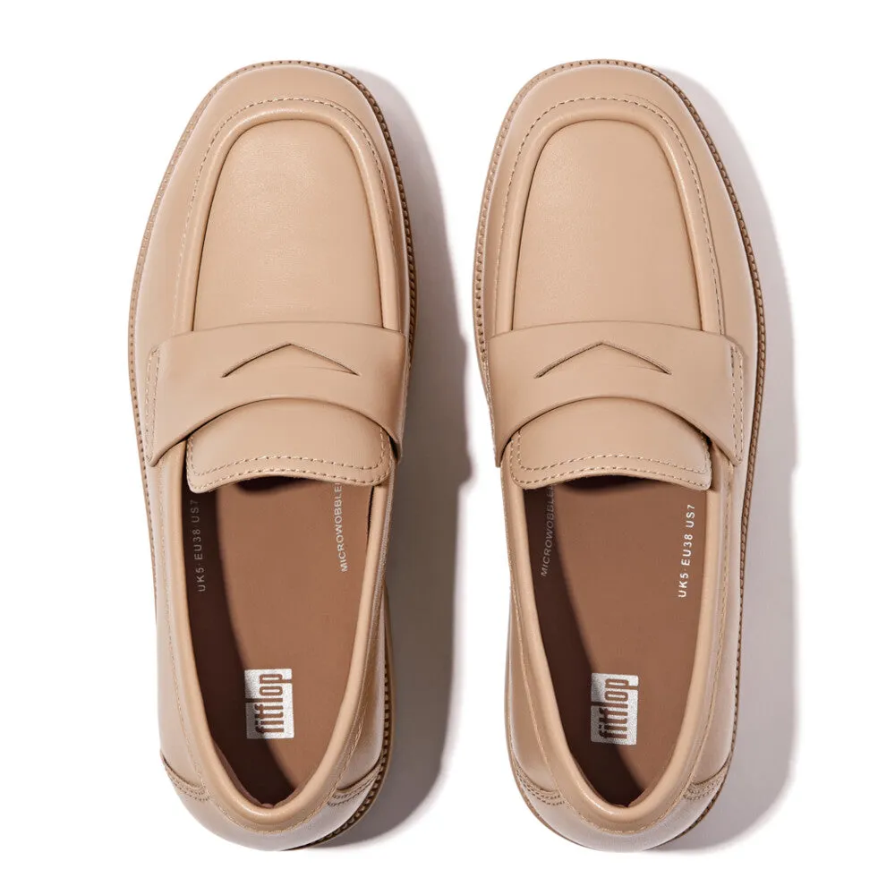 FitFlop F-Luma Box-Leather Demi-Wedge Penny Loafers