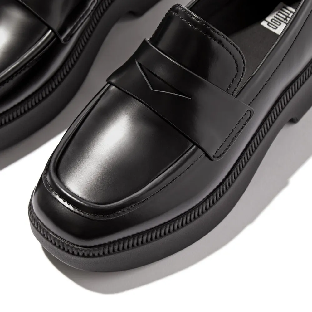 FitFlop F-Luma Box-Leather Demi-Wedge Penny Loafers