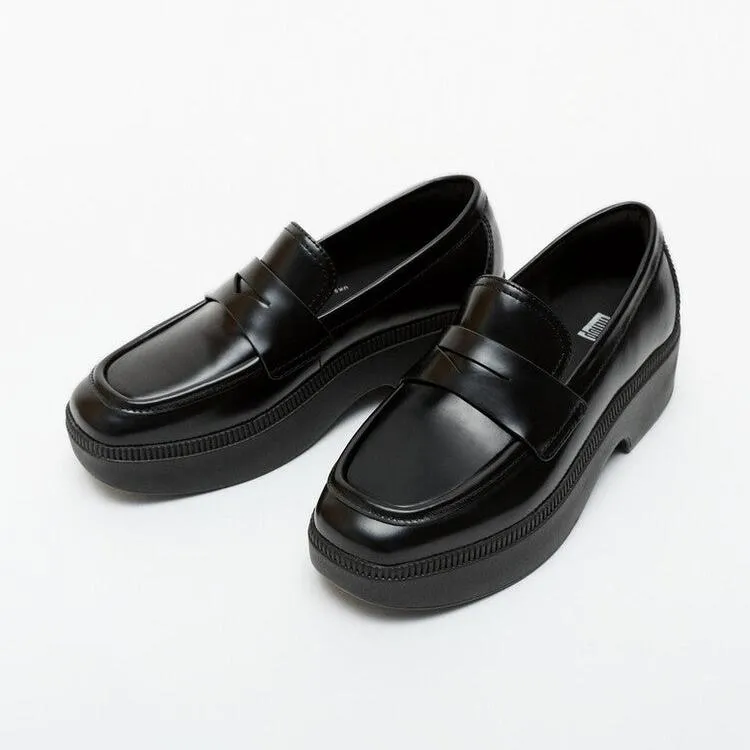 FitFlop F-Luma Box-Leather Demi-Wedge Penny Loafers
