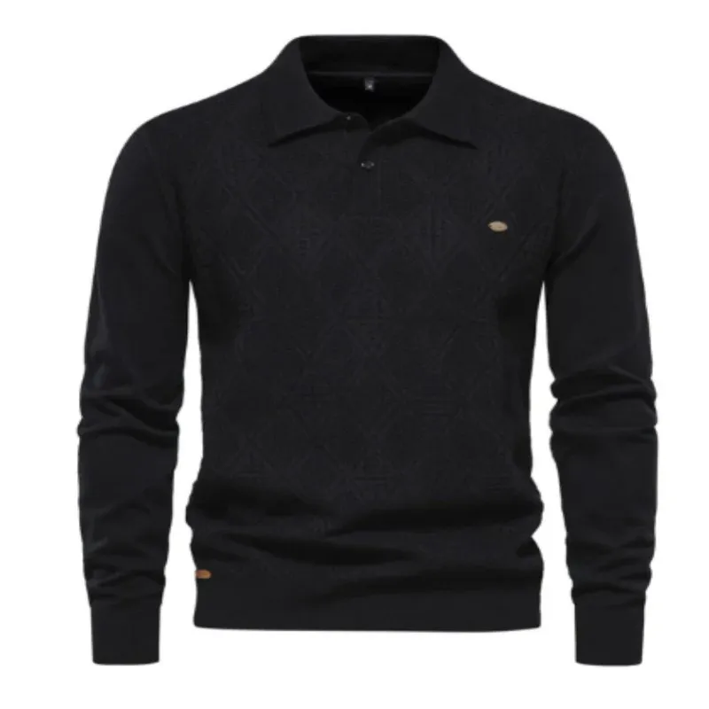 FitWarm - Heren Polo Trui met Diamantpatroon, Lange Mouw Gebreide Pullover