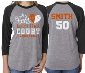 Glitter Volleyball & Basketball Shirt | My Heart is on that Court | Two Team Shirt | Customize