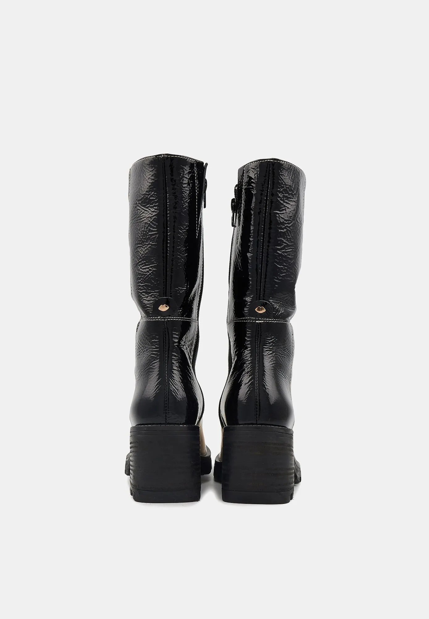Harriet-Cuir Brillant Noir et Beige