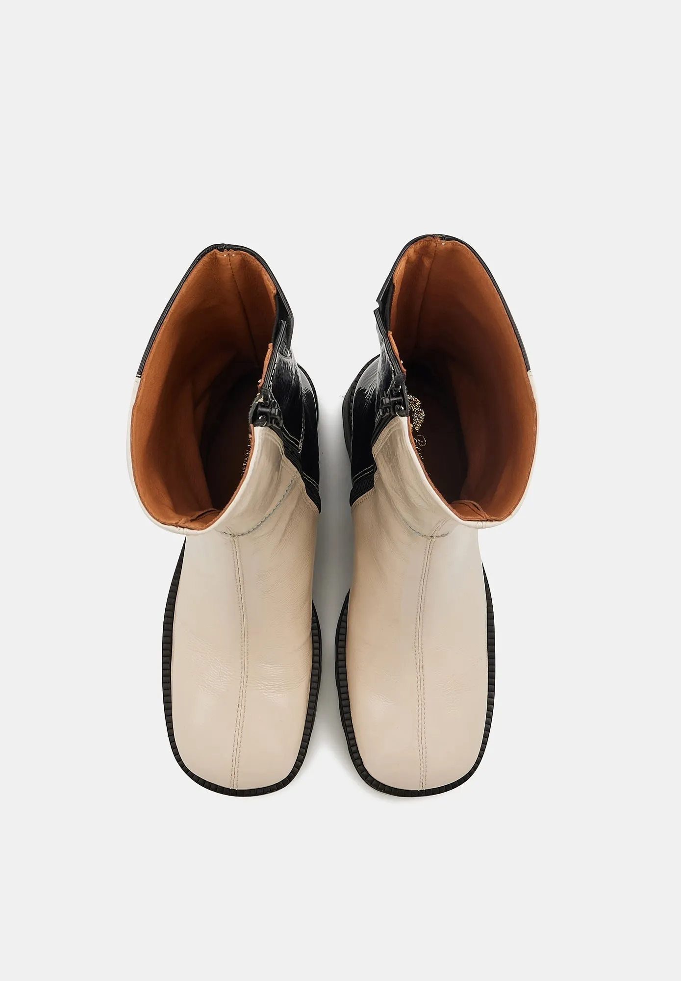 Harriet-Cuir Brillant Noir et Beige