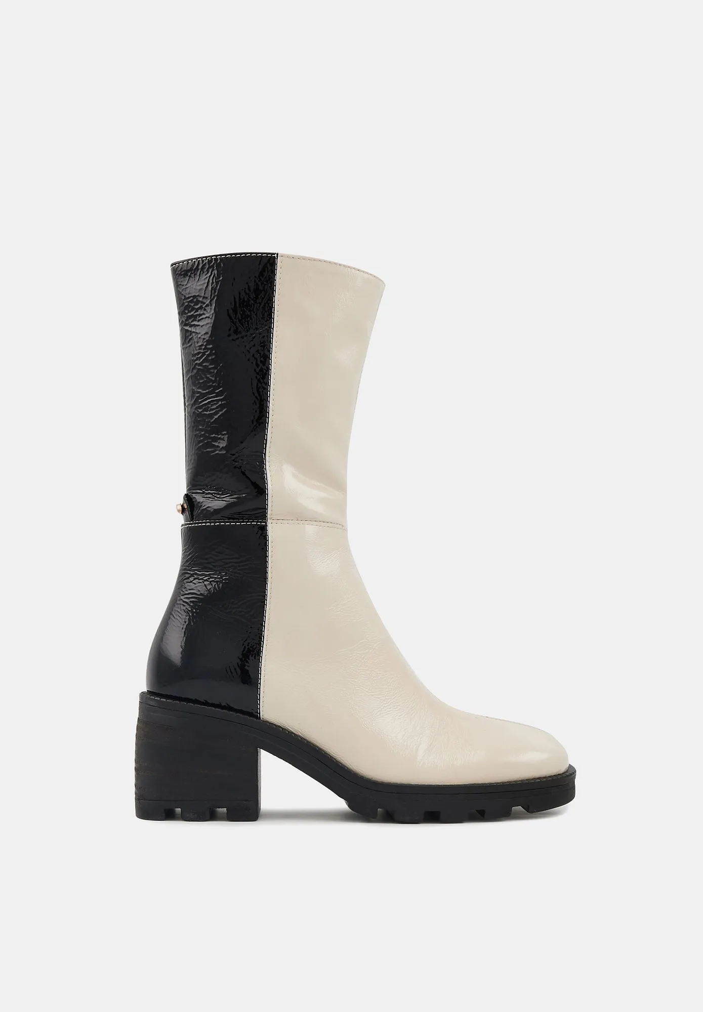 Harriet-Cuir Brillant Noir et Beige
